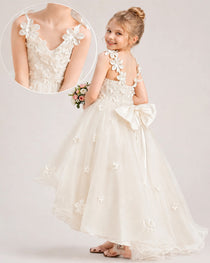 Ivory 3D Floral Flower Girls Dress 