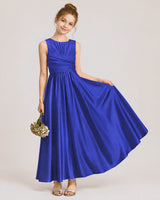 Royal Blue Satin A-line Junior Bridesmaid Dress Front View