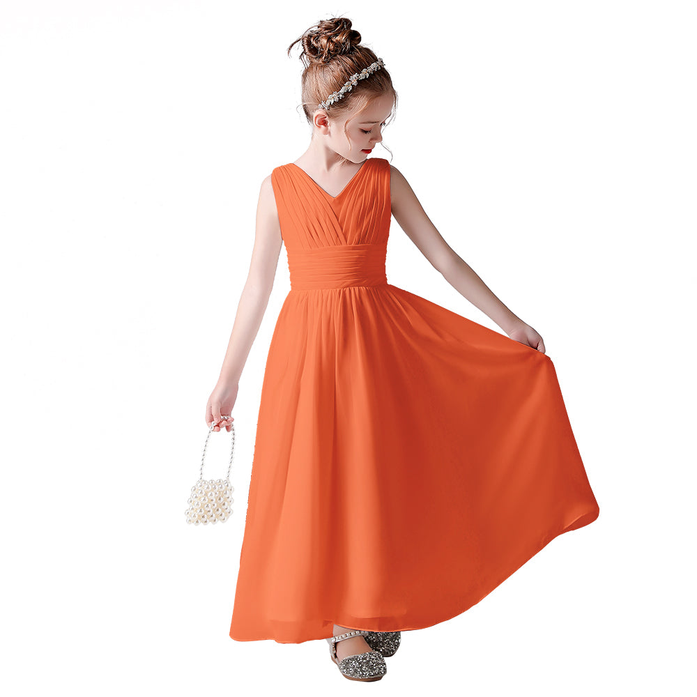 Little Girls Pageant Dress Formal Party Long Chiffon Flower Girl Dresses Wedding Sleeveless Junior Bridesmaid Dress, Orange / 12 Little Girls Pageant Dress Formal Party Long Chiffon Flower Girl Dresses Wedding Sleeveless Junior Bridesmaid Dress, Orange / 12