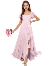 Dideyttawl Chiffon Junior Bridesmaid Dresses Ruffle Sleeve 2508
