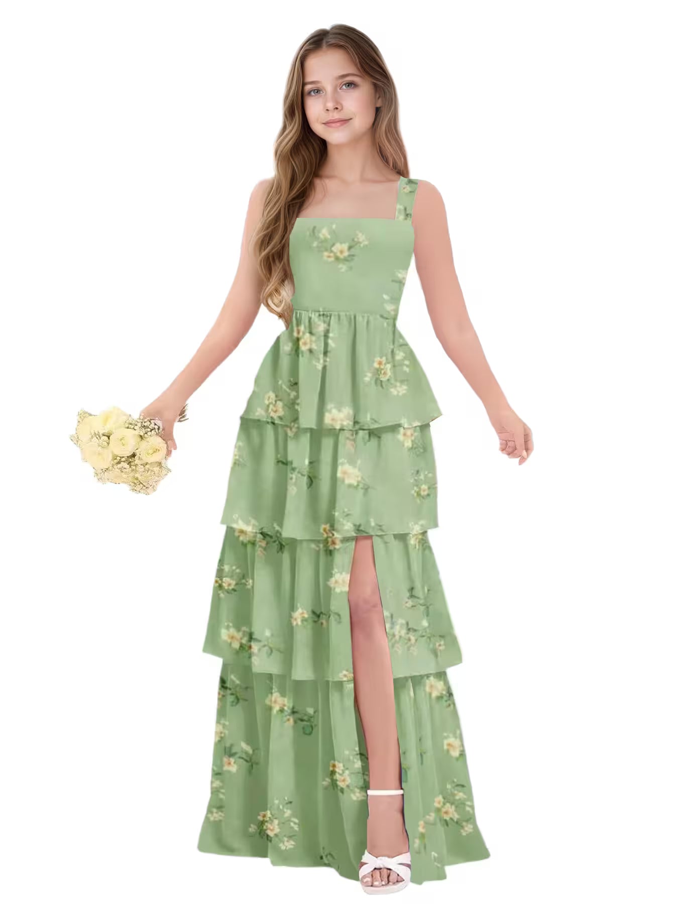 Sage Green Flower Embroidered Junior Bridesmaid Dress