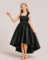 Black Satin A-line Girls Formal Dress Front View