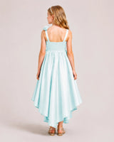 Baby Blue Satin A-line Girls Formal Dress Back View