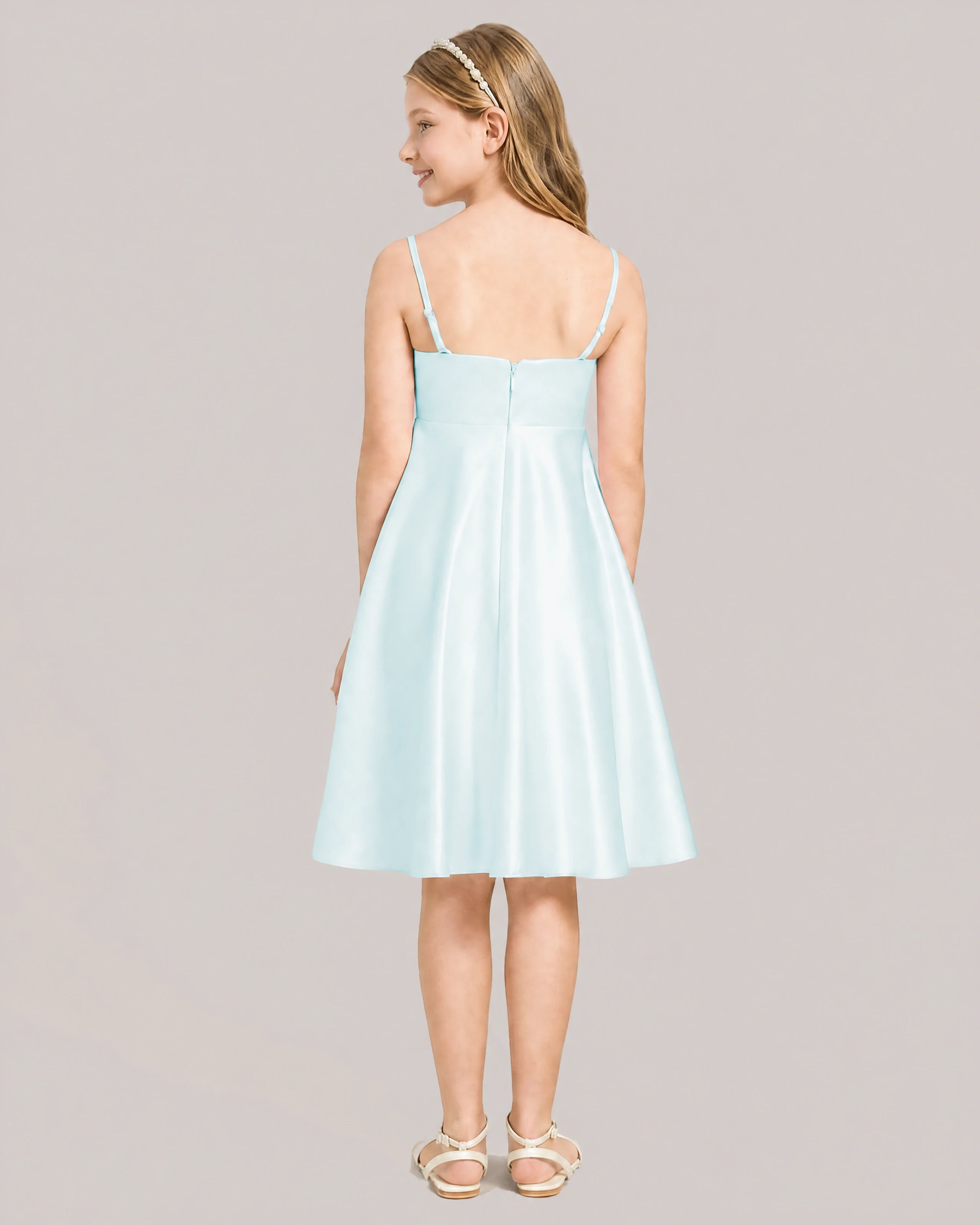 Baby Blue Satin Short Flower Girl Dress 
