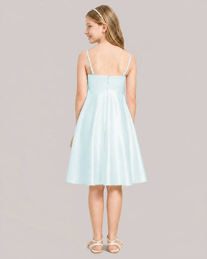 Baby Blue Satin Short Flower Girl Dress 