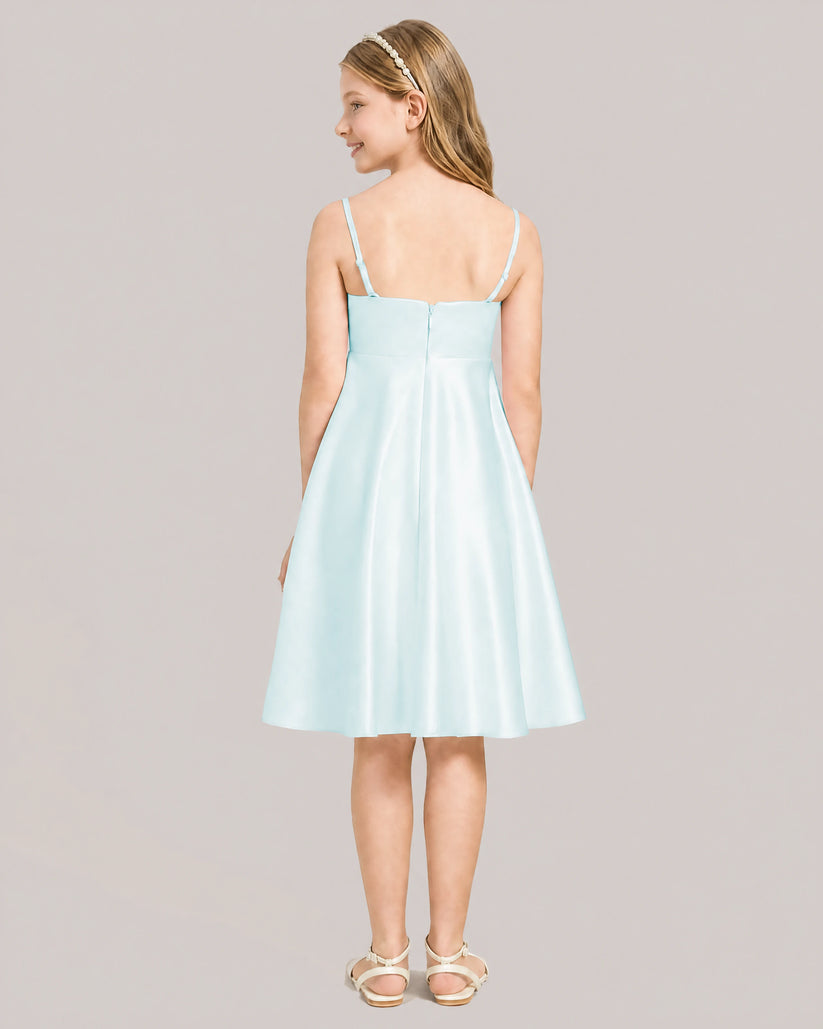 Baby Blue Satin A-line Junior Bridesmaid Dress Back View