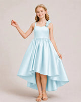 Baby Blue Satin High Low Girls Formal Dress Front View