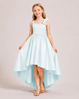 Baby Blue Satin A-line Girls Formal Dress Front View