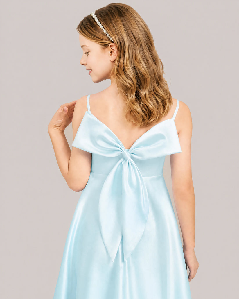 Baby Blue Satin A-line Junior Bridesmaid Dress Back View