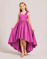 Fuchsia Satin A-line Girls Formal Dress Front View