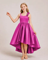 Fuchsia Satin A-line Girls Formal Dress Front View