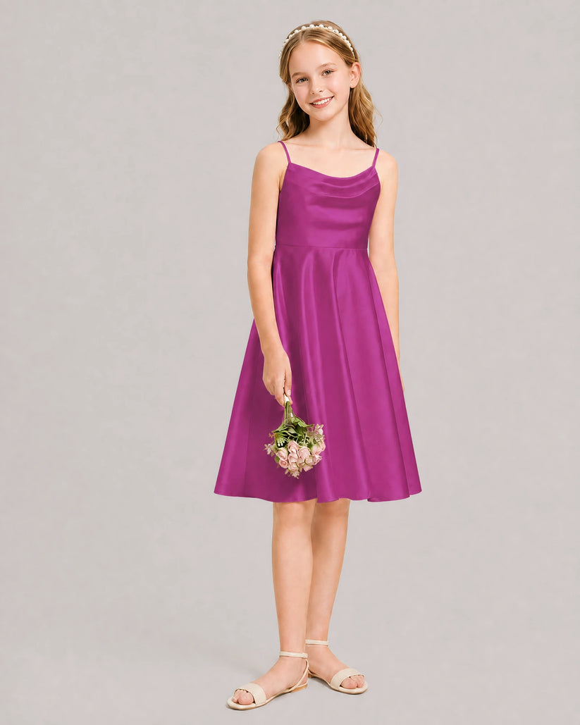 Baby Fuchsia Satin A-line Junior Bridesmaid Dress Front View