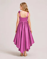 Fuchsia Satin A-line Girls Formal Dress Back View
