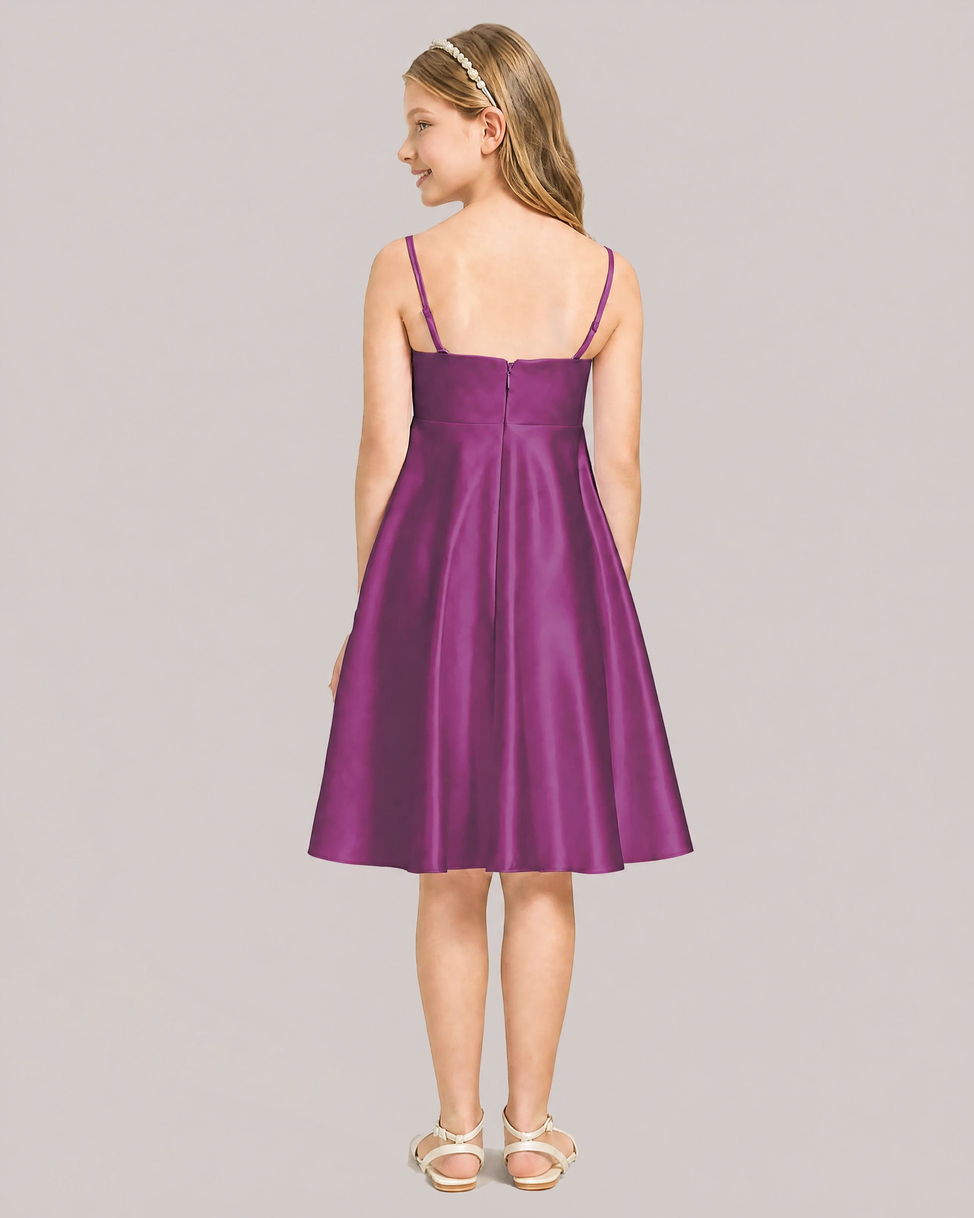 Fuchsia Satin Short Flower Girl Dress 