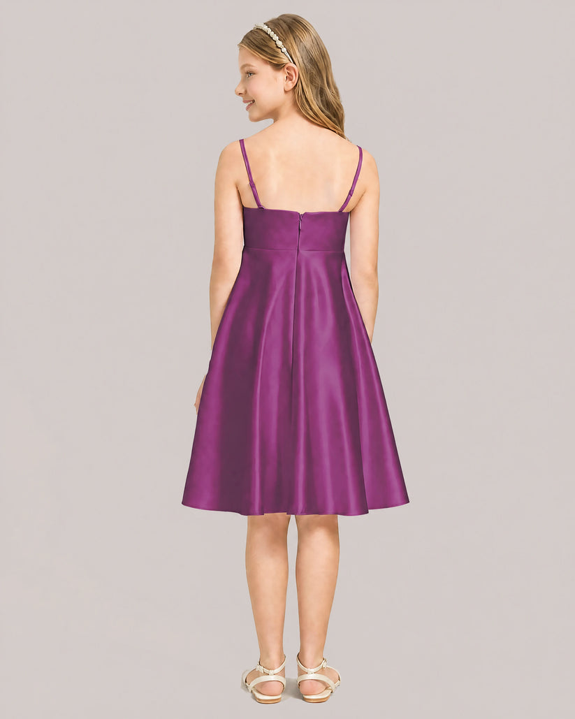 Baby Fuchsia Satin A-line Junior Bridesmaid Dress Back View
