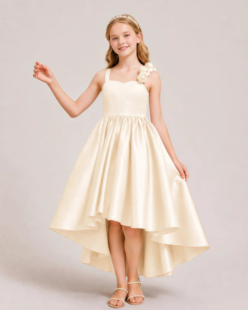 Champagne Satin A-line Girls Formal Dress Front View