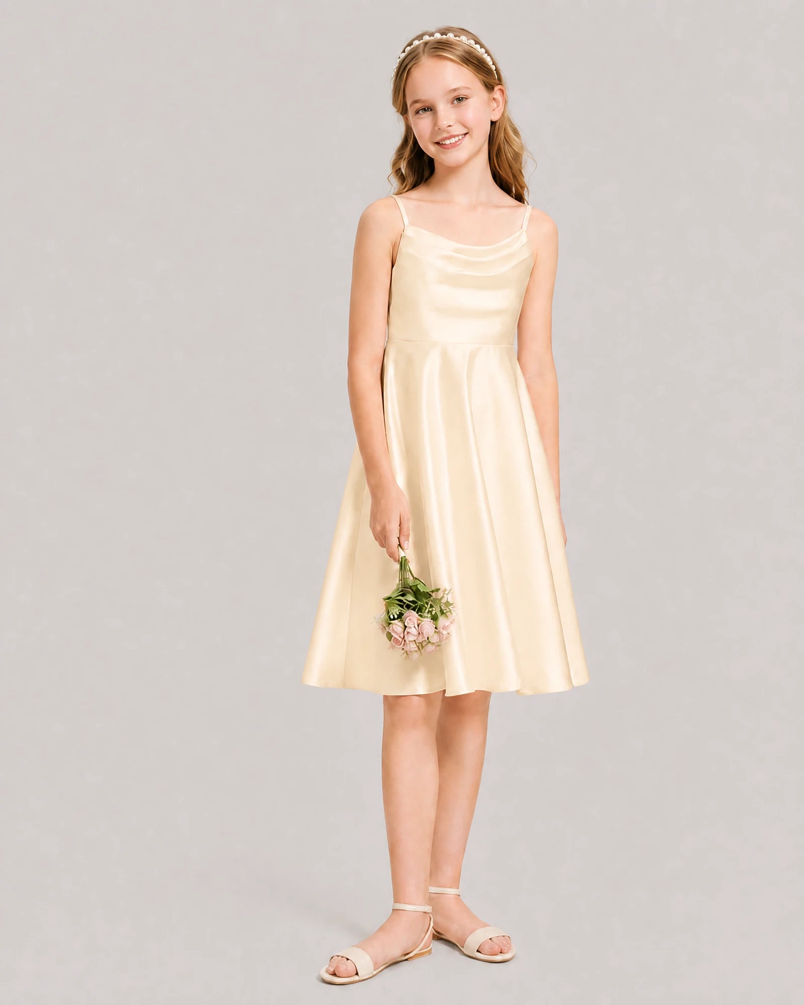 Dideyttawl Junior Bridesmaid Dress with Cowl Neckline and Statement Back Bow, Dusty Rose / 14