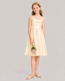 Champagne Satin Short Flower Girl Dress 