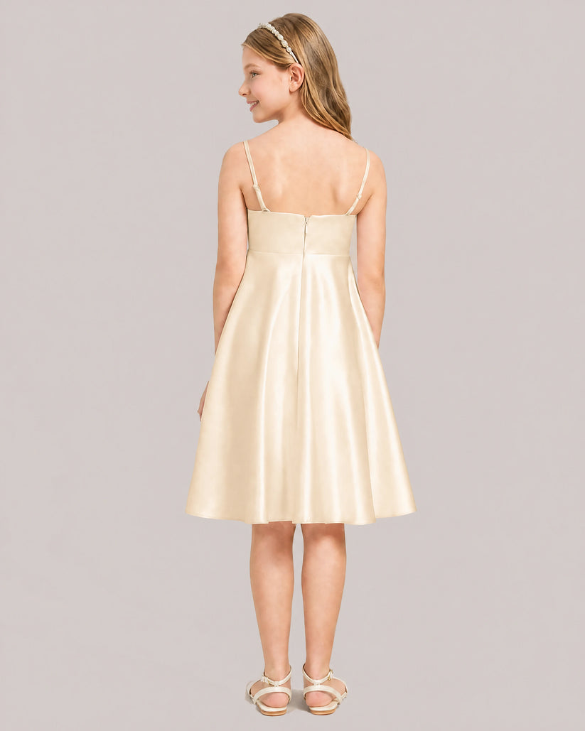 Champagne Satin A-line Junior Bridesmaid Dress Back View