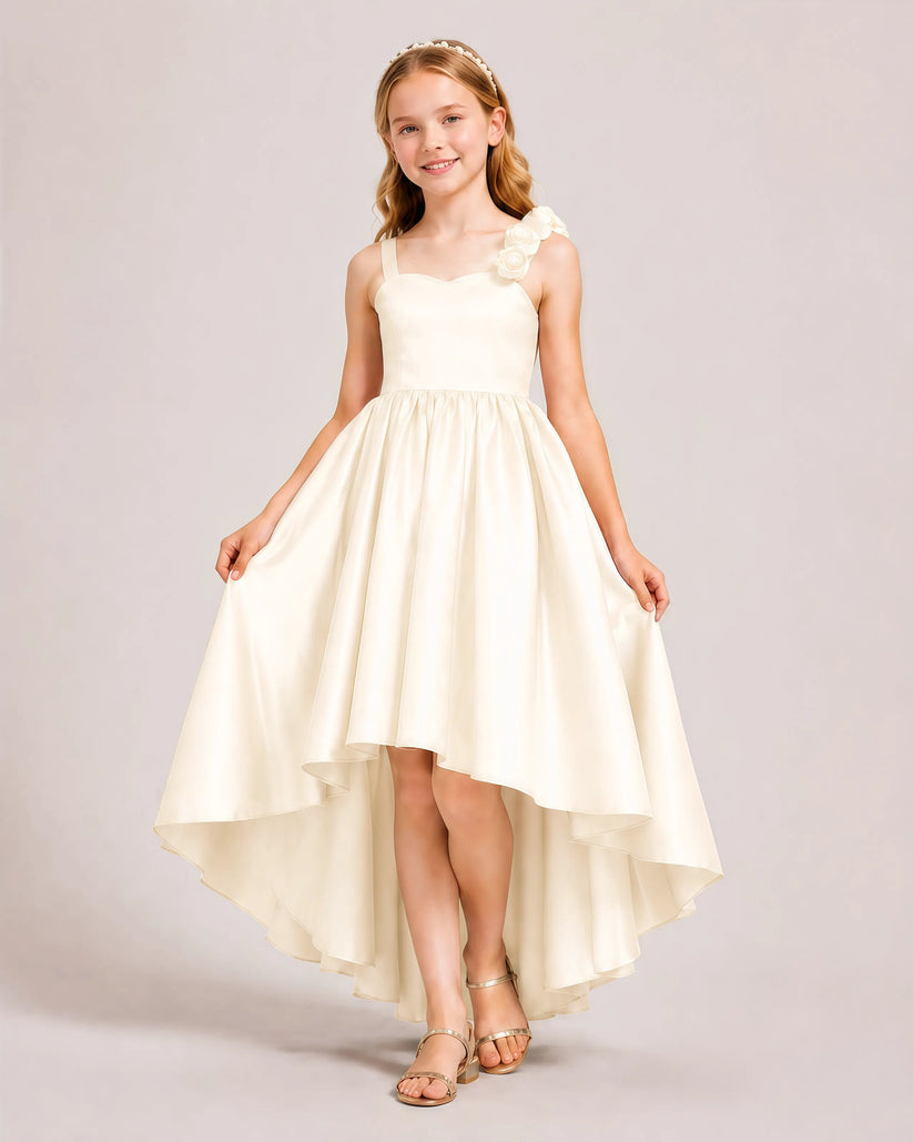 Champagne Satin A-line Girls Formal Dress Front View