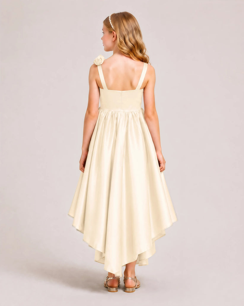 Champagne Satin A-line Girls Formal Dress Back View