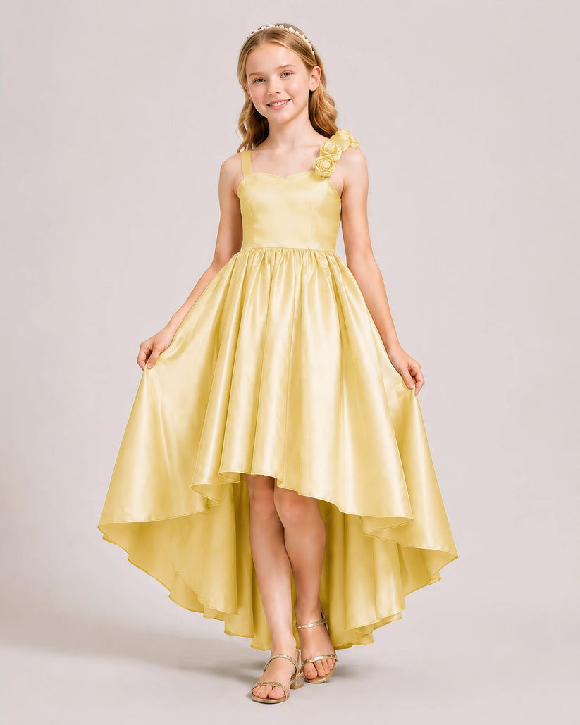 Gold Satin A-line Girls Formal Dress Front View