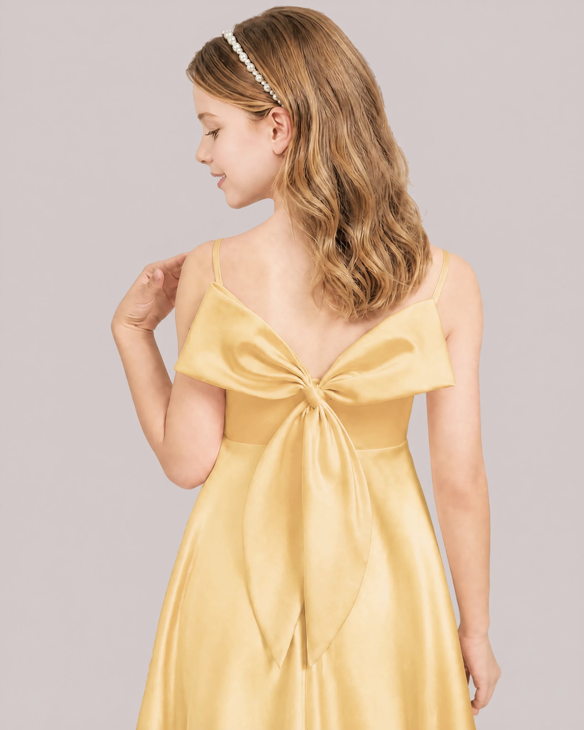Gold Satin Short Flower Girl Dress 