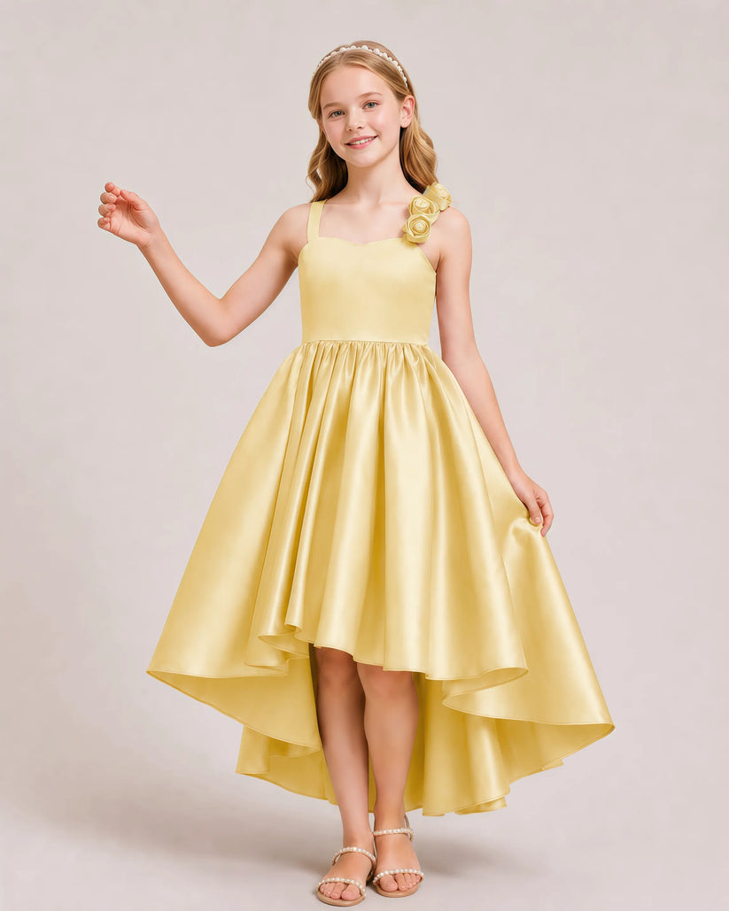 Gold Satin A-line Girls Formal Dress Front View