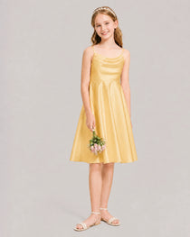 Gold Satin Short Flower Girl Dress 
