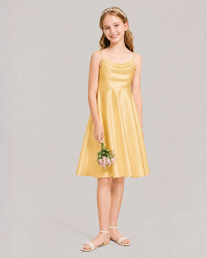 Gold Satin Short Flower Girl Dress 