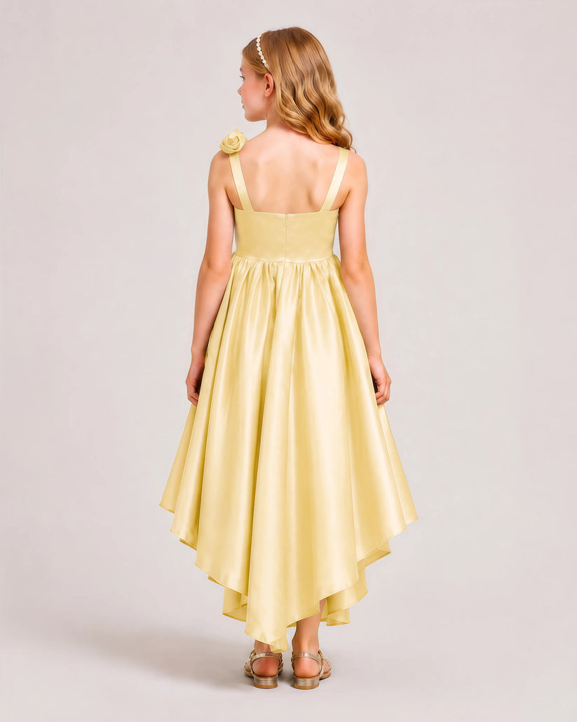 Gold Satin A-line Girls Formal Dress Back View