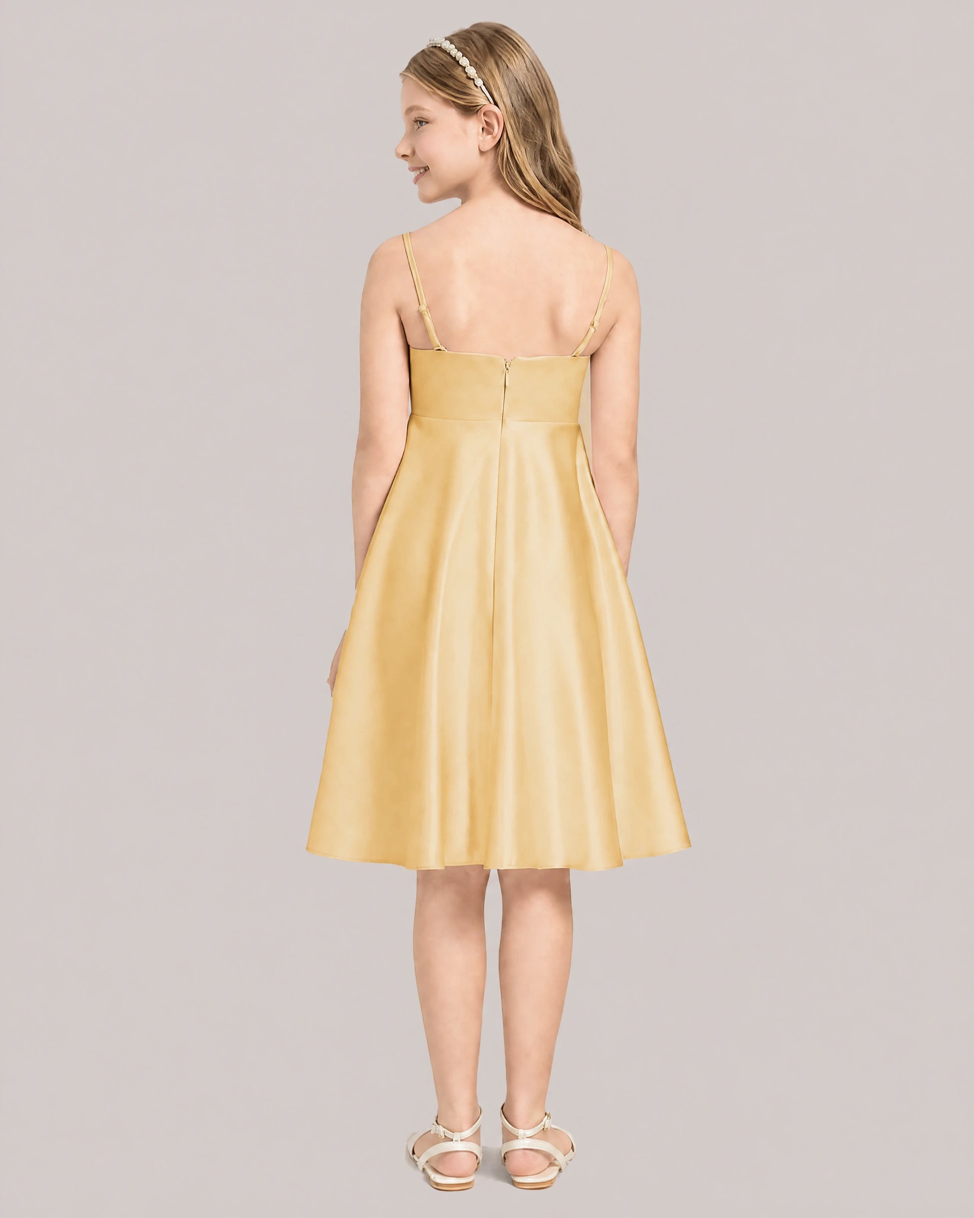 Gold Satin Short Flower Girl Dress 