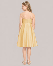 Gold Satin Short Flower Girl Dress 