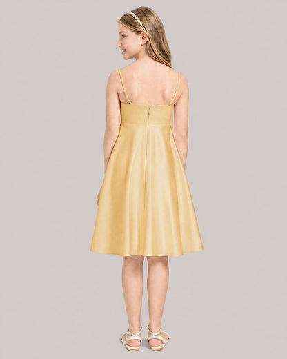 Gold Satin Short Flower Girl Dress 