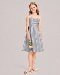 Gray Satin Short Flower Girl Dress  