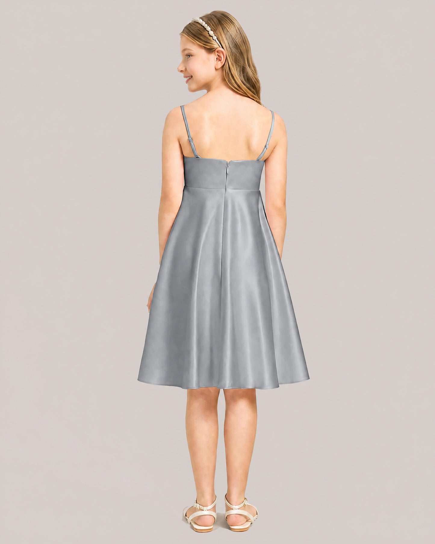 Gray Satin Short Flower Girl Dress 