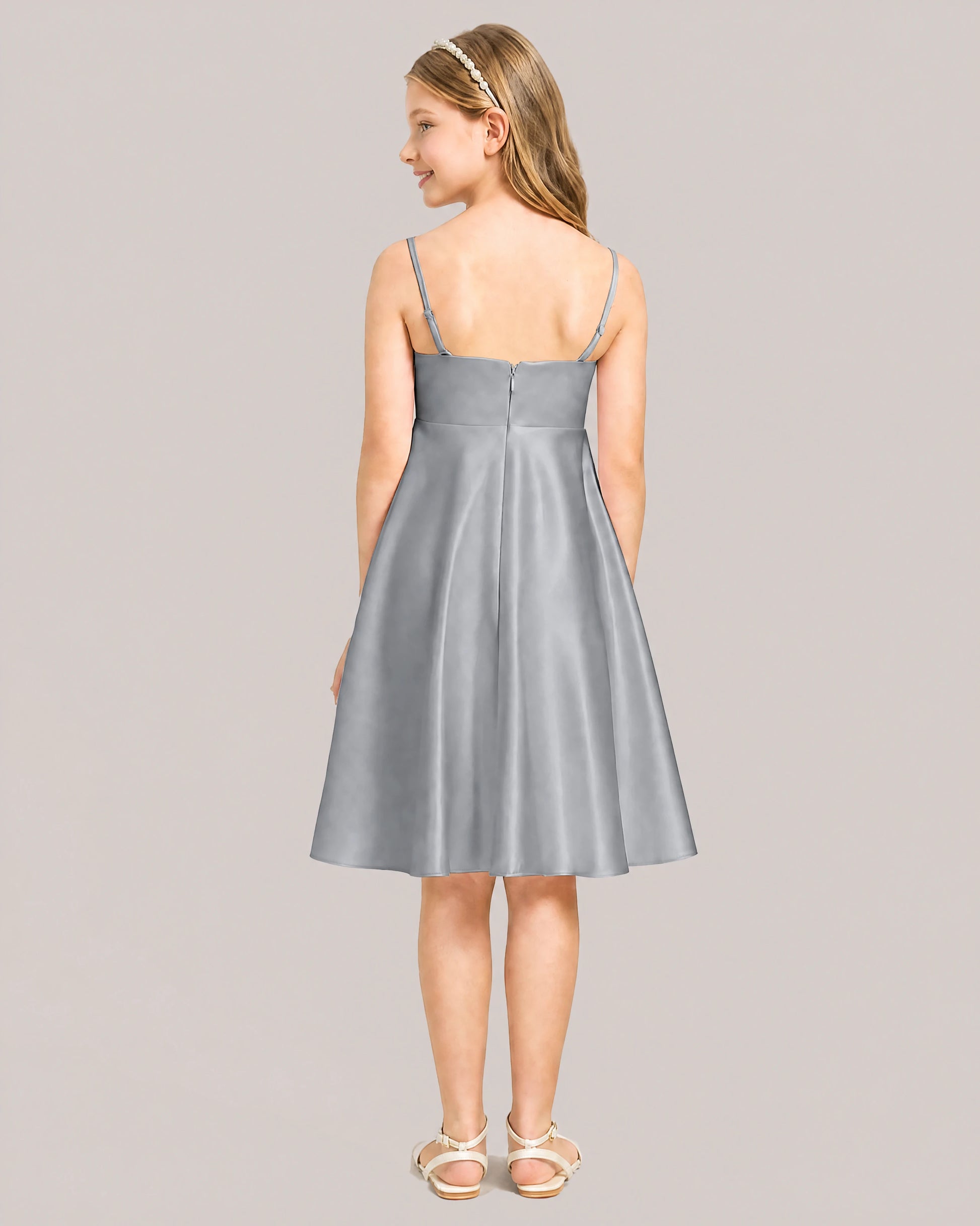 Gray Satin Short Flower Girl Dress 
