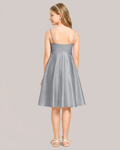 Gray Satin Short Flower Girl Dress 