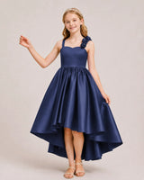 Navy Blue Satin A-line Girls Formal Dress Front View