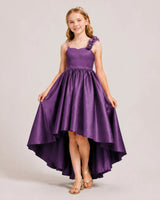 Plum Satin A-line Girls Formal Dress Front View