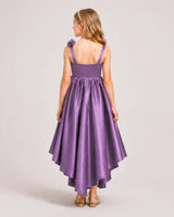 Plum Satin A-line Girls Formal Dress Back View