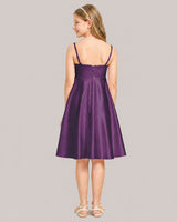 Plum Satin A-line Junior Bridesmaid Dress Back View