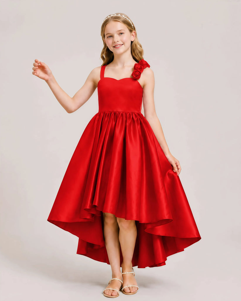 Red Satin A-line Girls Formal Dress Front View