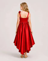 Red Satin A-line Girls Formal Dress Back View