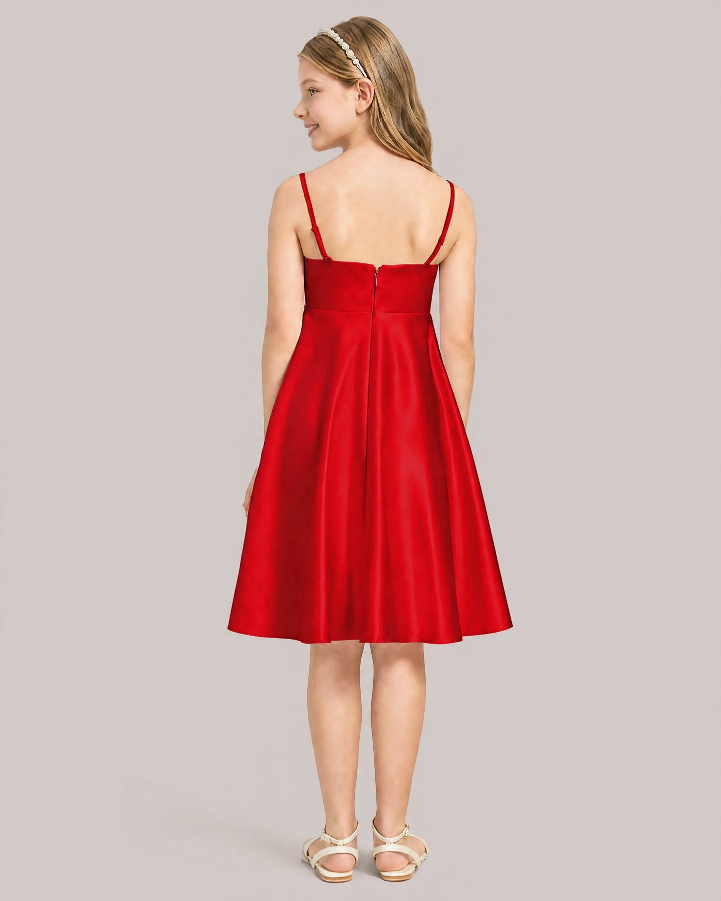 Red Satin Short Flower Girl Dress 