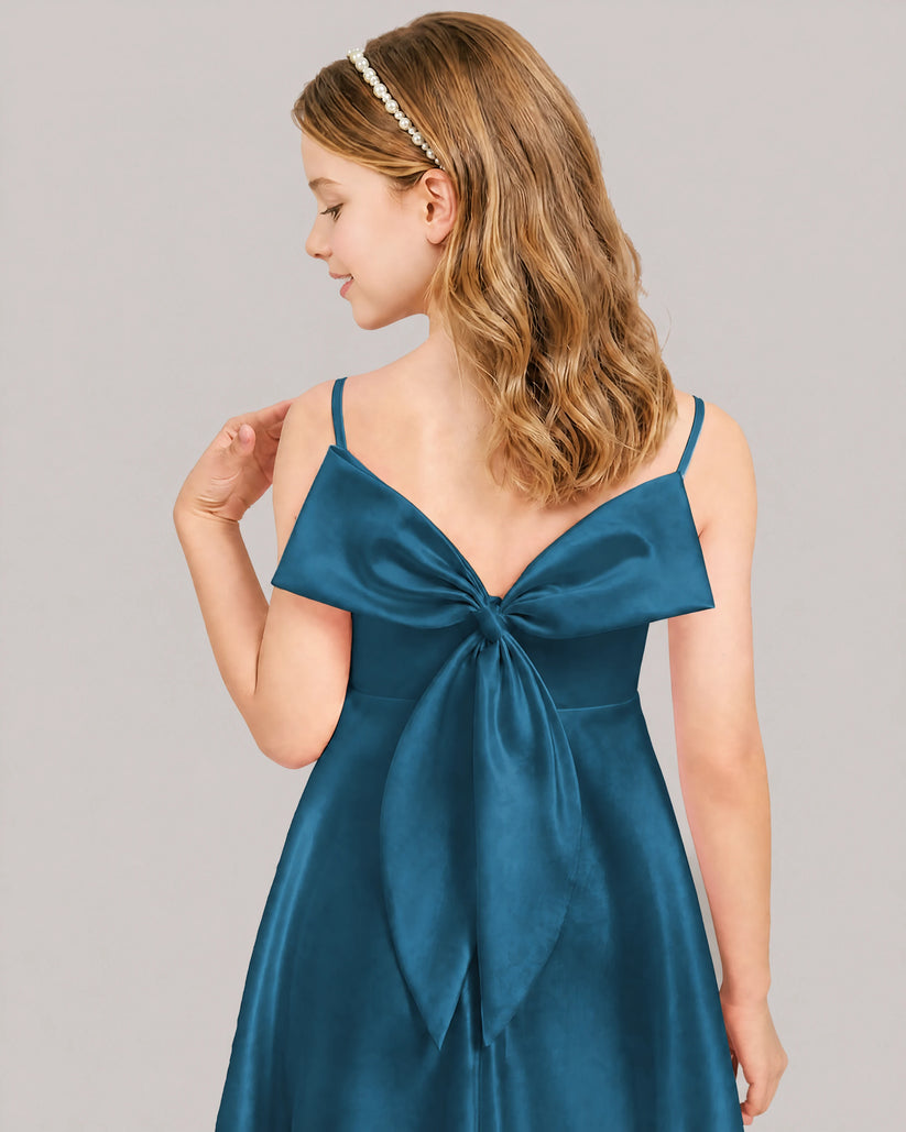 Tea Satin A-line Junior Bridesmaid Dress Back View