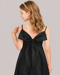 Black Satin Short Flower Girl Dress 