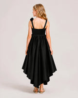 Black Satin A-line Girls Formal Dress Back View