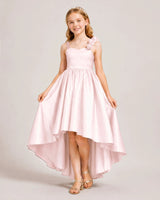 Blush Pink Satin A-line Girls Formal Dress Front View