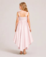Blush Pink Satin A-line Girls Formal Dress Back View